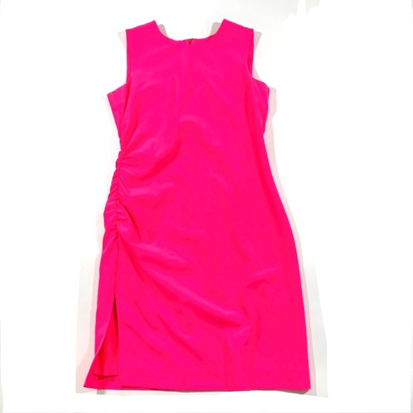Milly Sleeveless Sheath Dress Neon Hot Pink Ruched Side - Picture 1 of 6